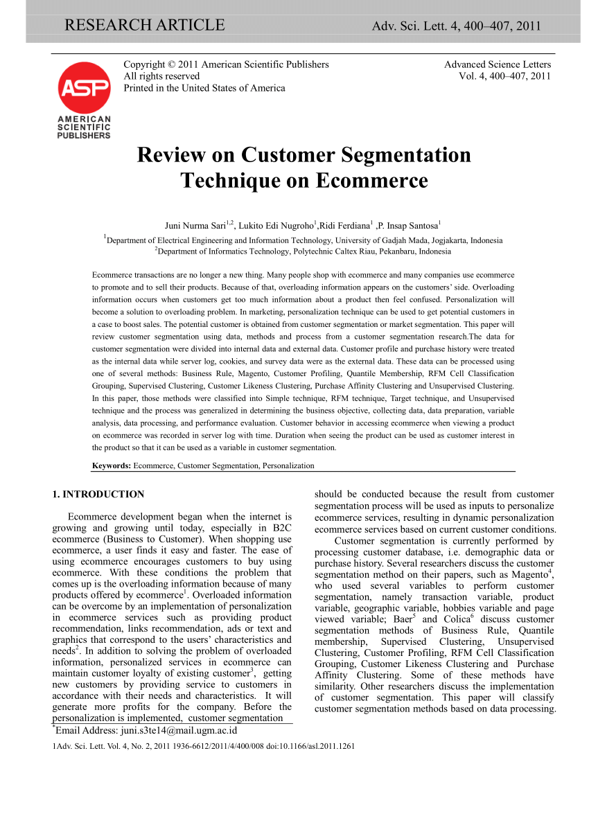 research paper on customer segmentation