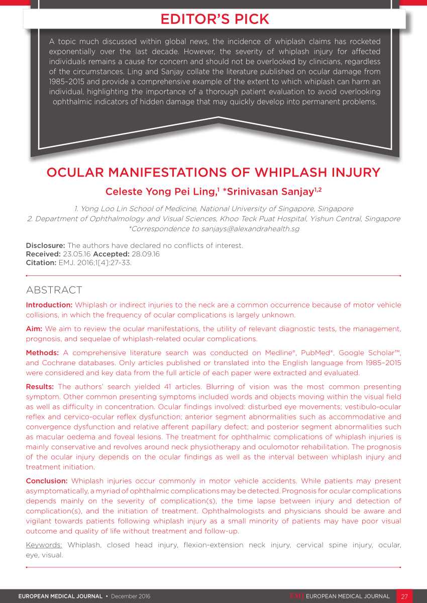 Pdf Ocular Manifestations Of Whiplash Injury