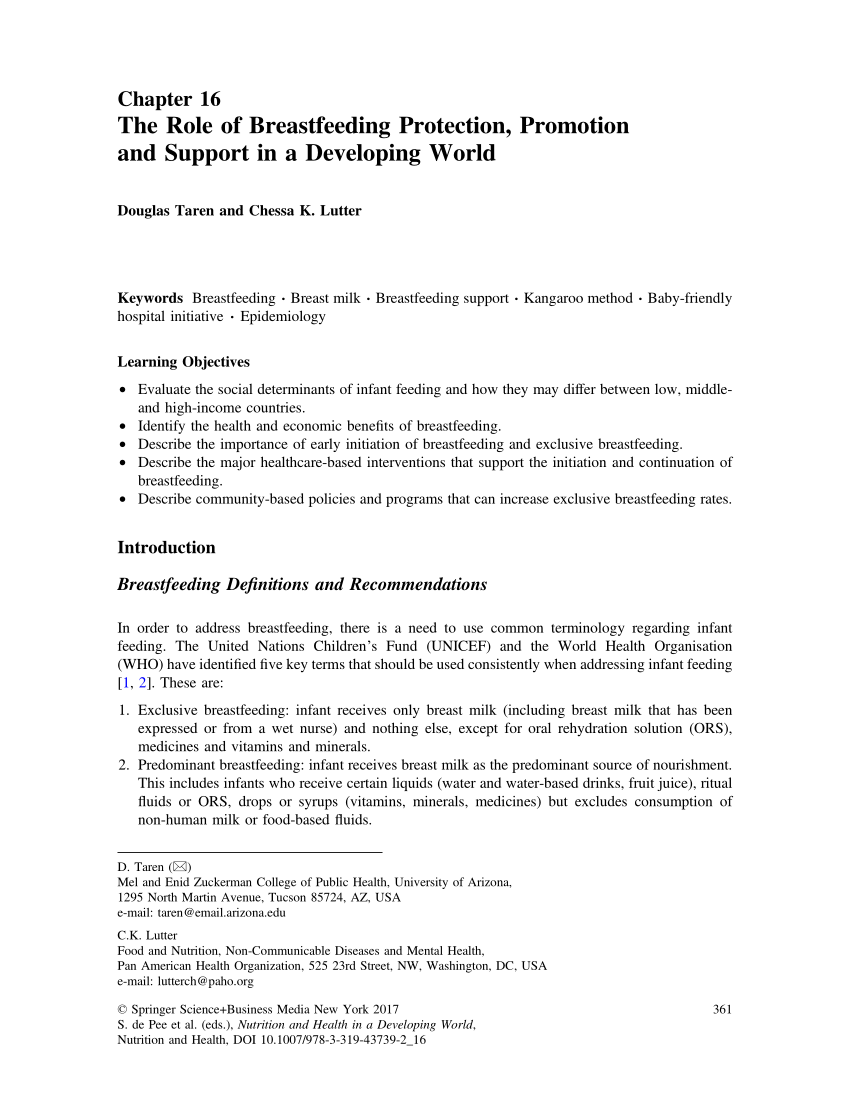 Pdf The Role Of Breastfeeding Protection Promotion And Support In A Developing World