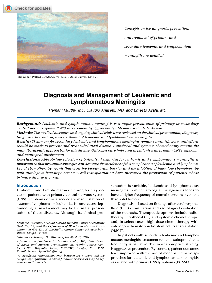 Pdf Diagnosis And Management Of Leukemic And Lymphomatous Meningitis