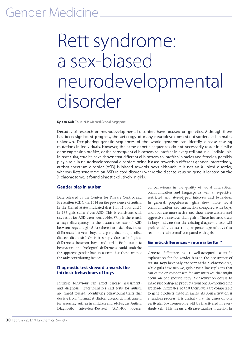 Pdf Rett Syndrome A Sex Biased Neurodevelopmental Disorder