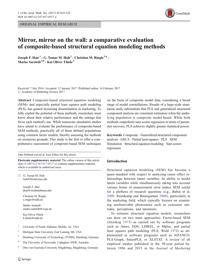 Pdf Mirror Mirror On The Wall A Comparative Evaluation Of Composite Based Structural Equation Modeling Methods