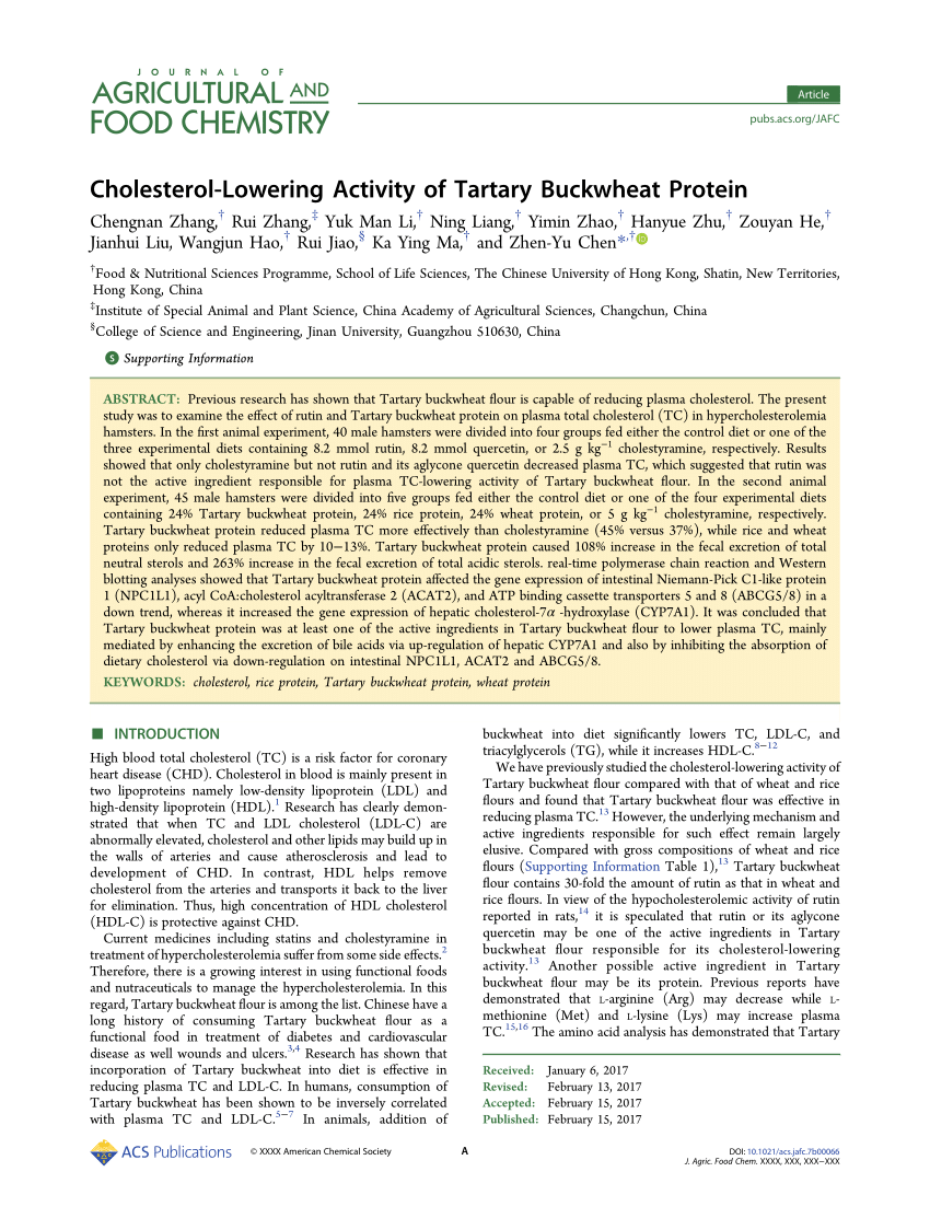 Cholesterol-Lowering Activity of Tartary Buckwheat Protein