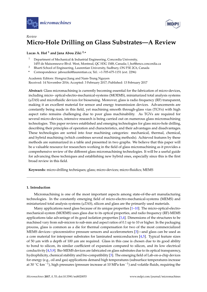 Pdf Micro Hole Drilling On Glass Substrates A Review