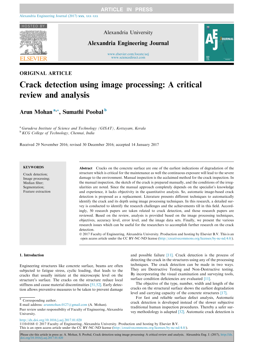 PDF Crack detection using image processing A critical review and  