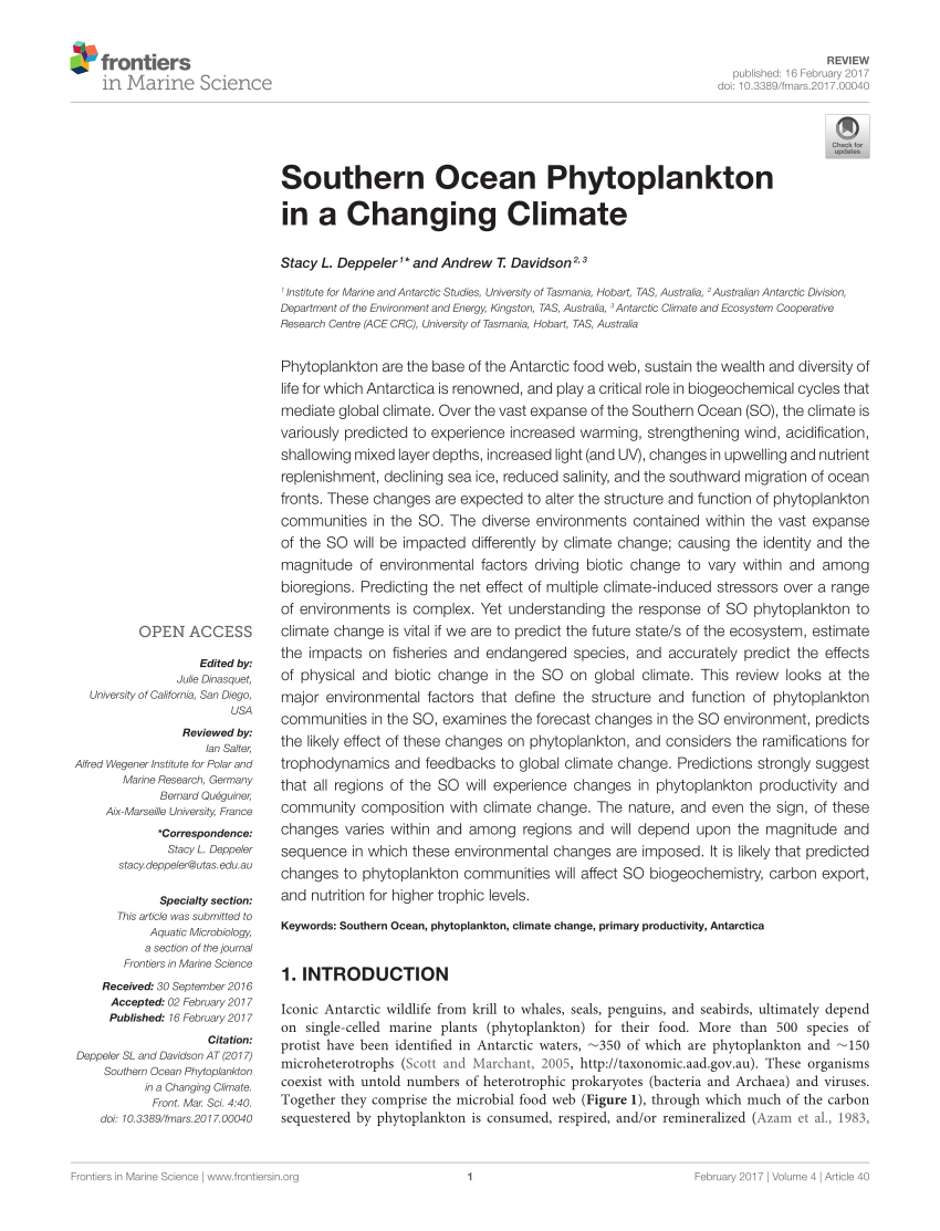 Pdf Southern Ocean Phytoplankton In A Changing Climate