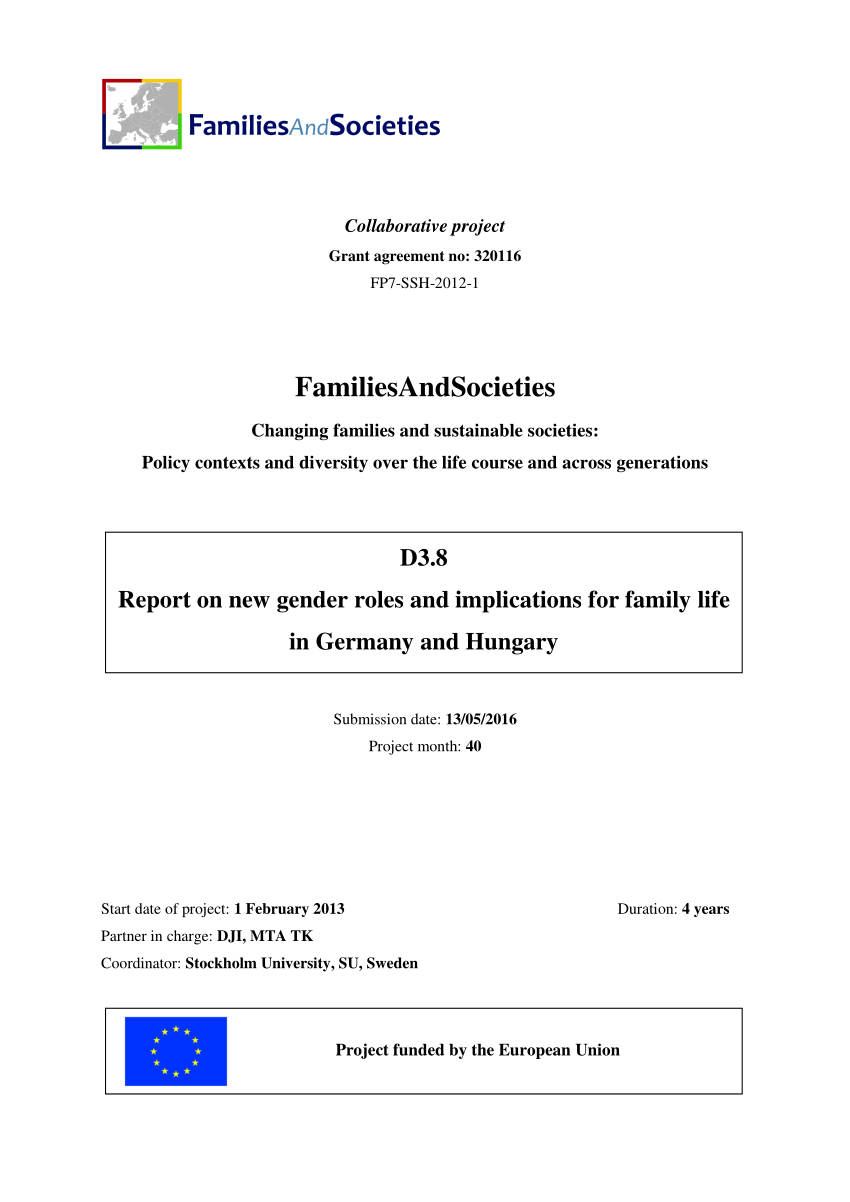 PDF) Report on new gender roles and implications for family life in Germany and Hungary. D3.8 image