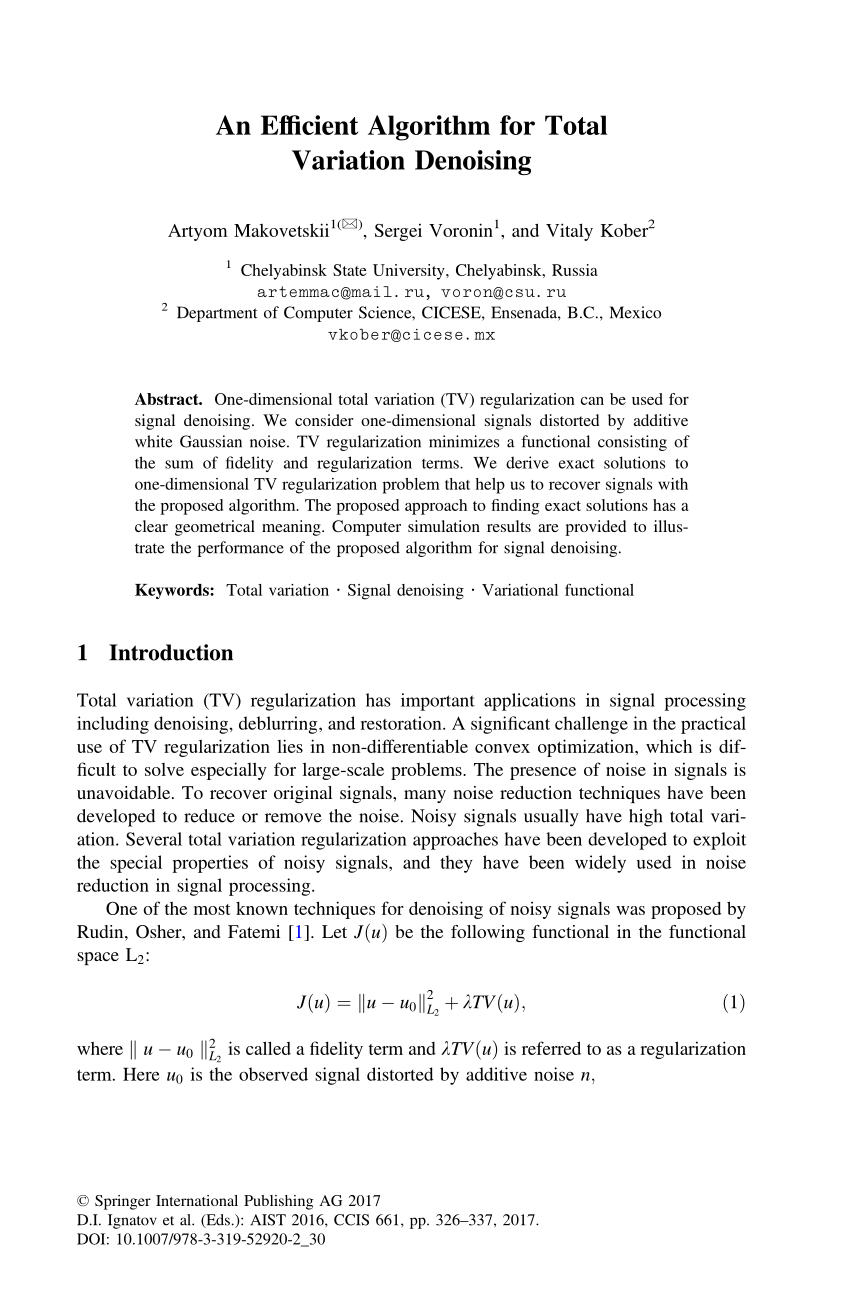 Pdf An Efficient Algorithm For Total Variation Denoising