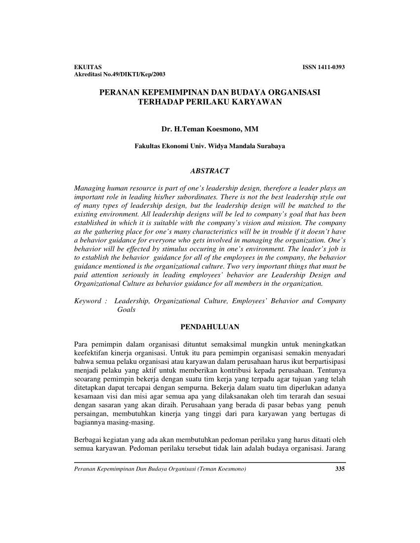 PDF PERANAN KEPEMIMPINAN DAN BUDAYA ORGANISASI TERHADAP PERILAKU KARYAWAN