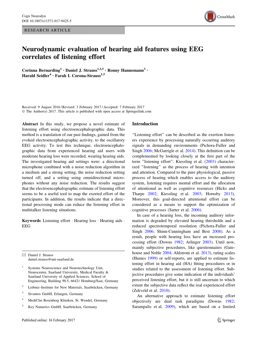 (PDF) Neurodynamic evaluation of hearing aid features using EEG ...