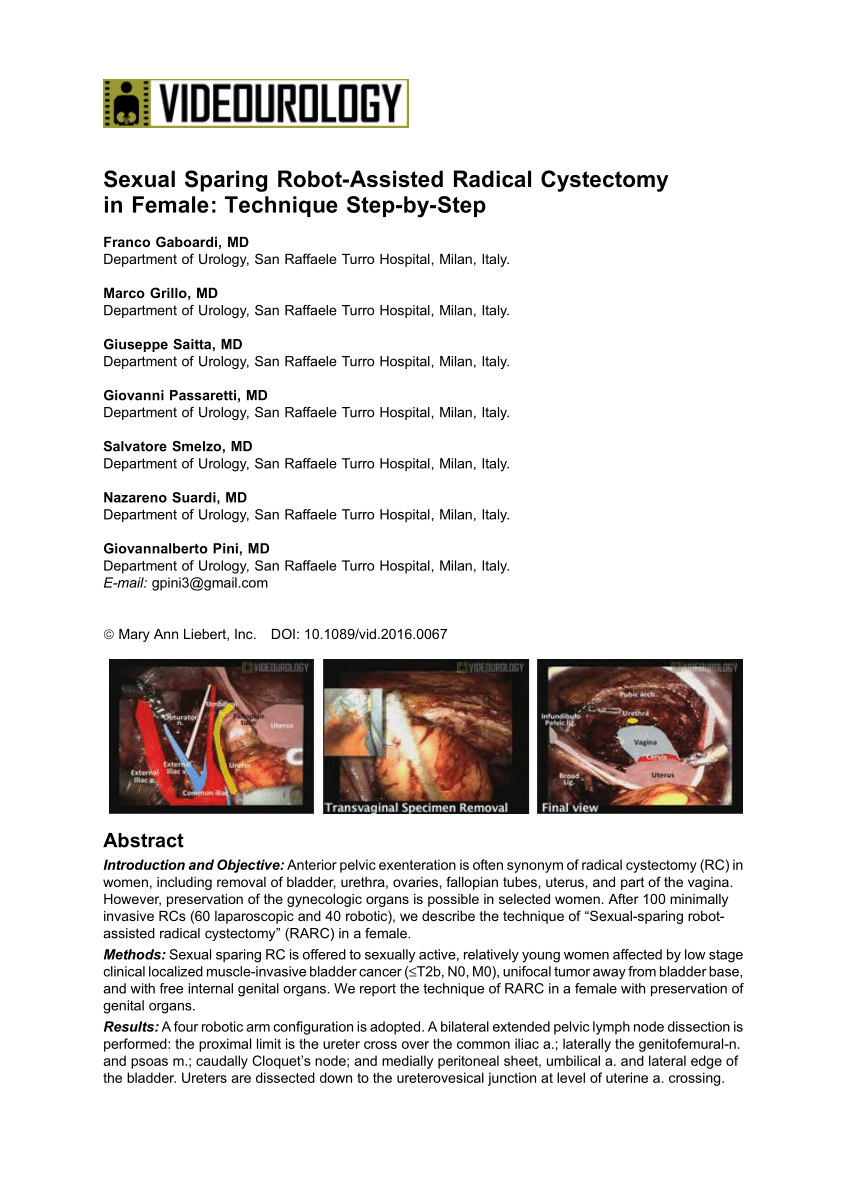 Pdf Sexual Sparing Robot Assisted Radical Cystectomy In Female Technique Step By Step