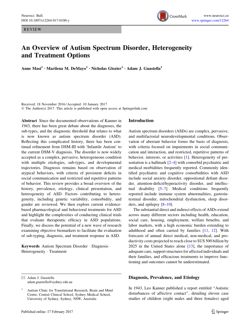 PDF) An Overview of Autism Spectrum Disorder, Heterogeneity and ...