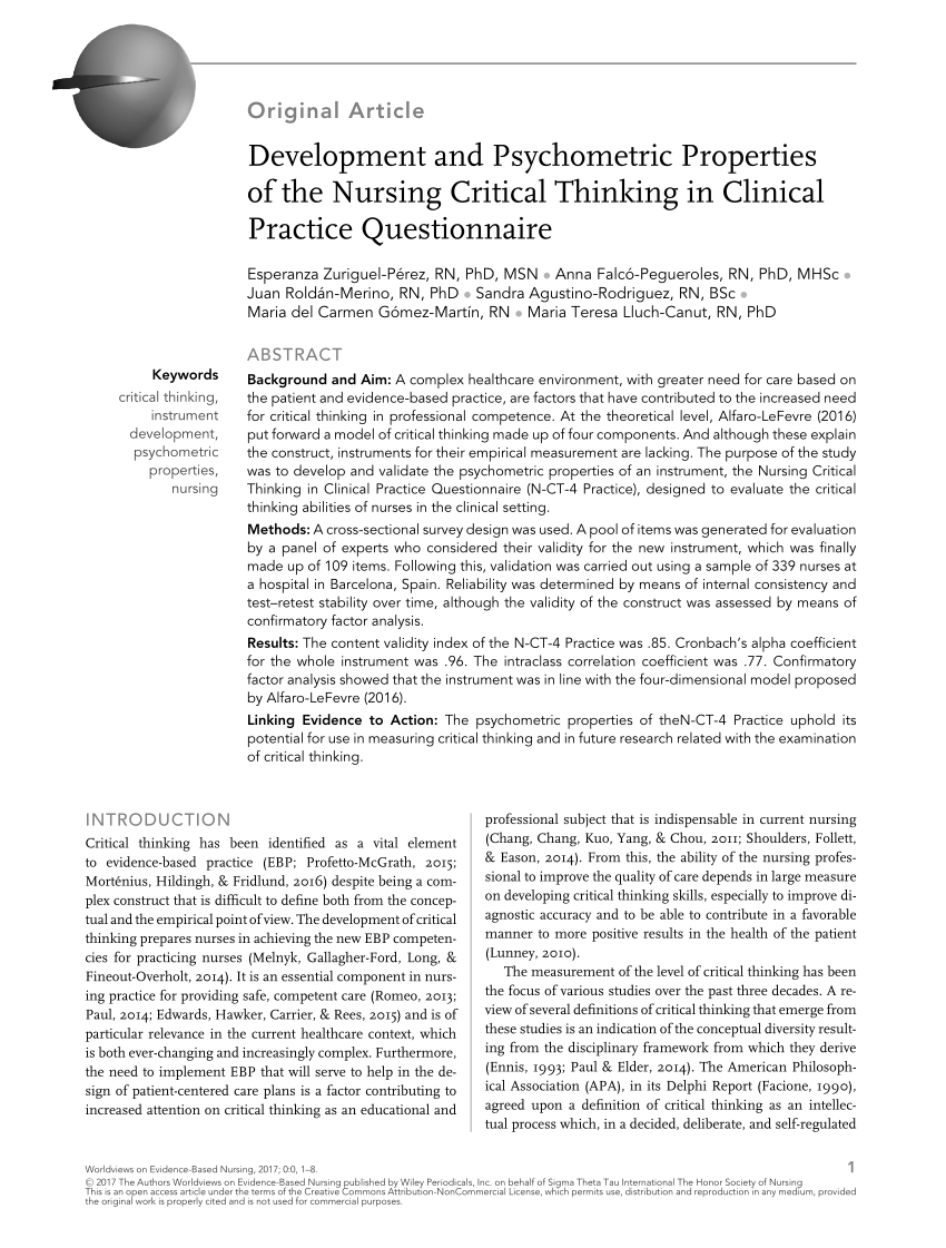 nursing critical thinking in clinical practice questionnaire