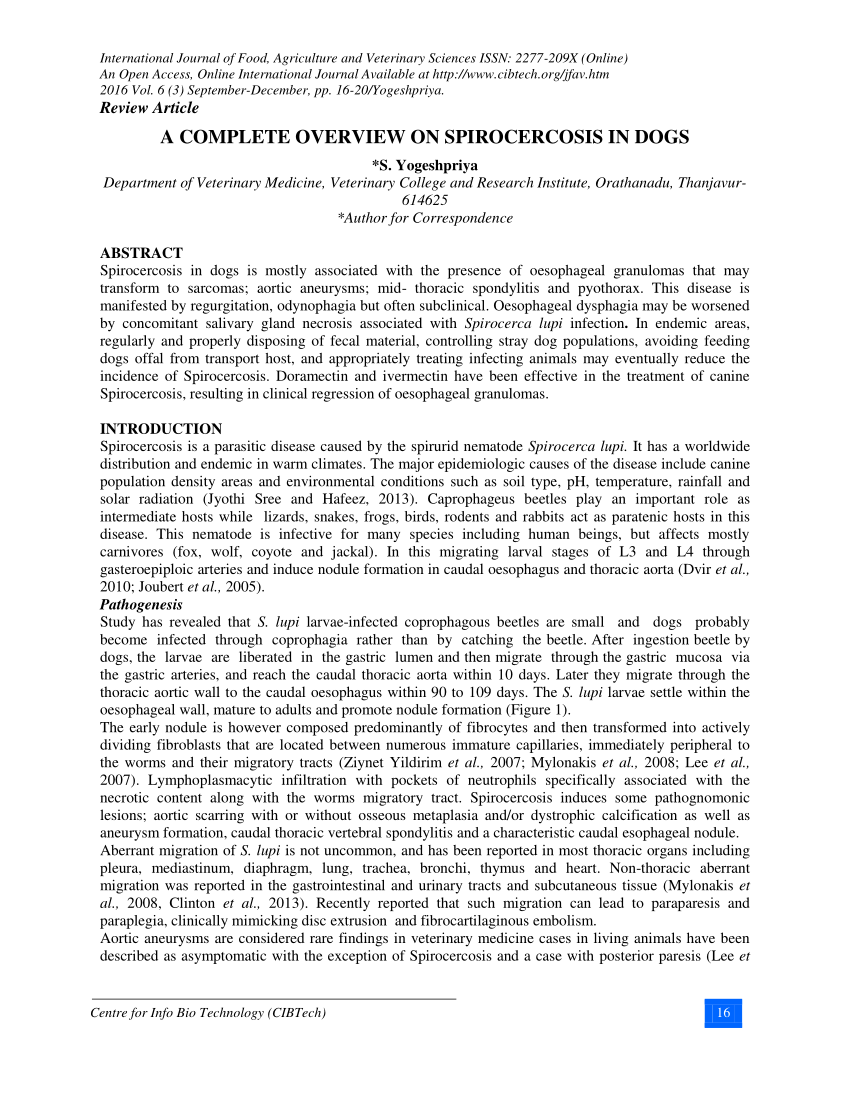 (PDF) A COMPLETE OVERVIEW ON SPIROCERCOSIS IN DOGS