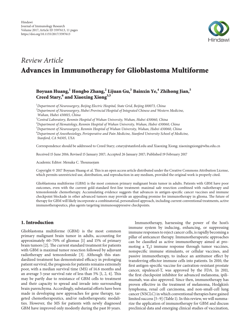 (PDF) Advances in Immunotherapy for Glioblastoma Multiforme