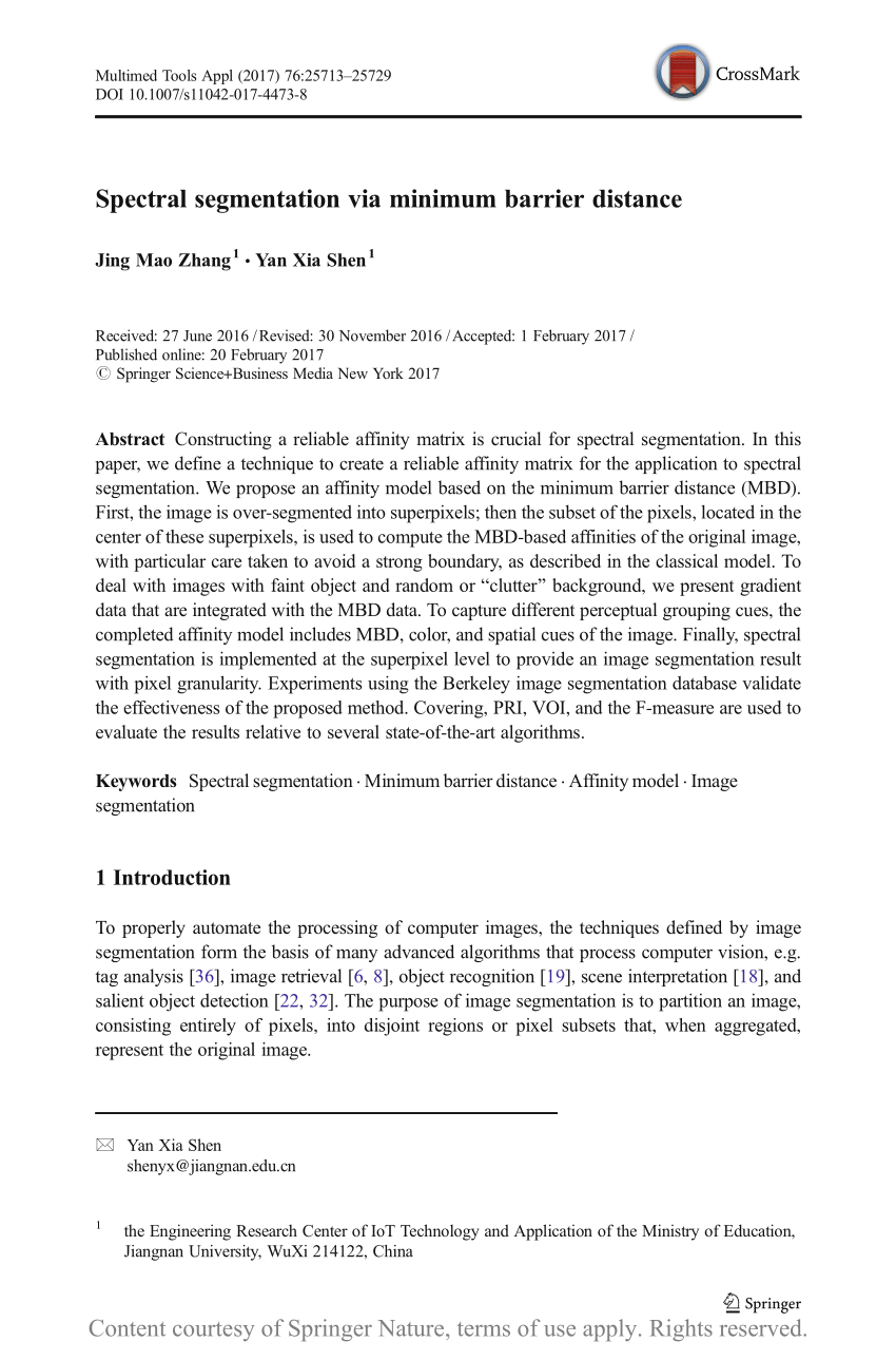 Spectral segmentation via minimum barrier distance