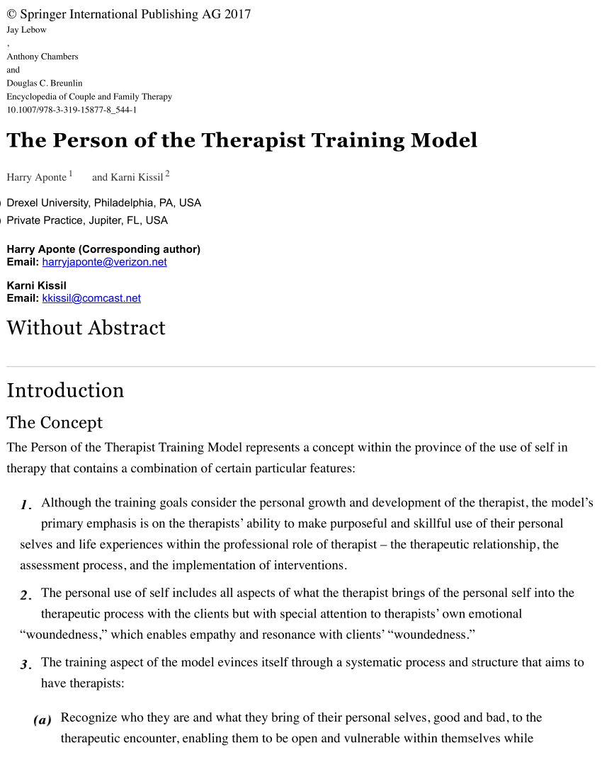 PDF) The Person of the Therapist Training Model