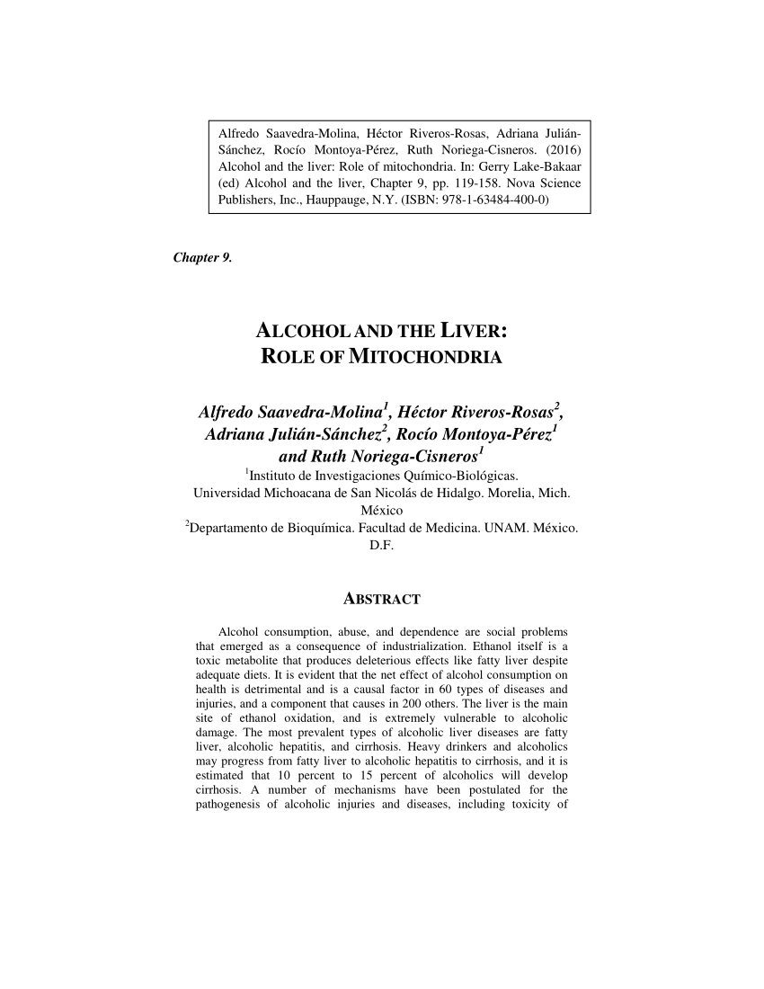 Pdf Alcohol And The Liver Role Of Mitochondria