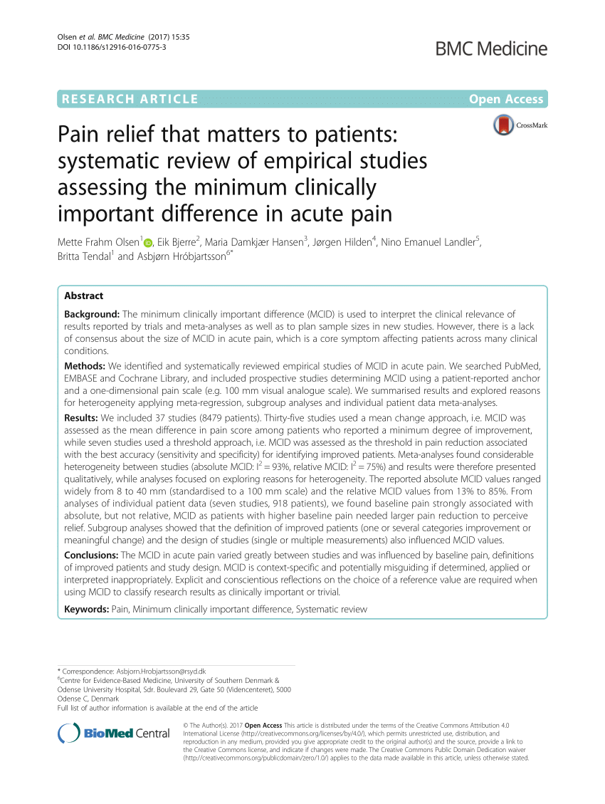 PDF) Pain relief that matters to patients: Systematic review of empirical studies the minimum clinically important difference pain