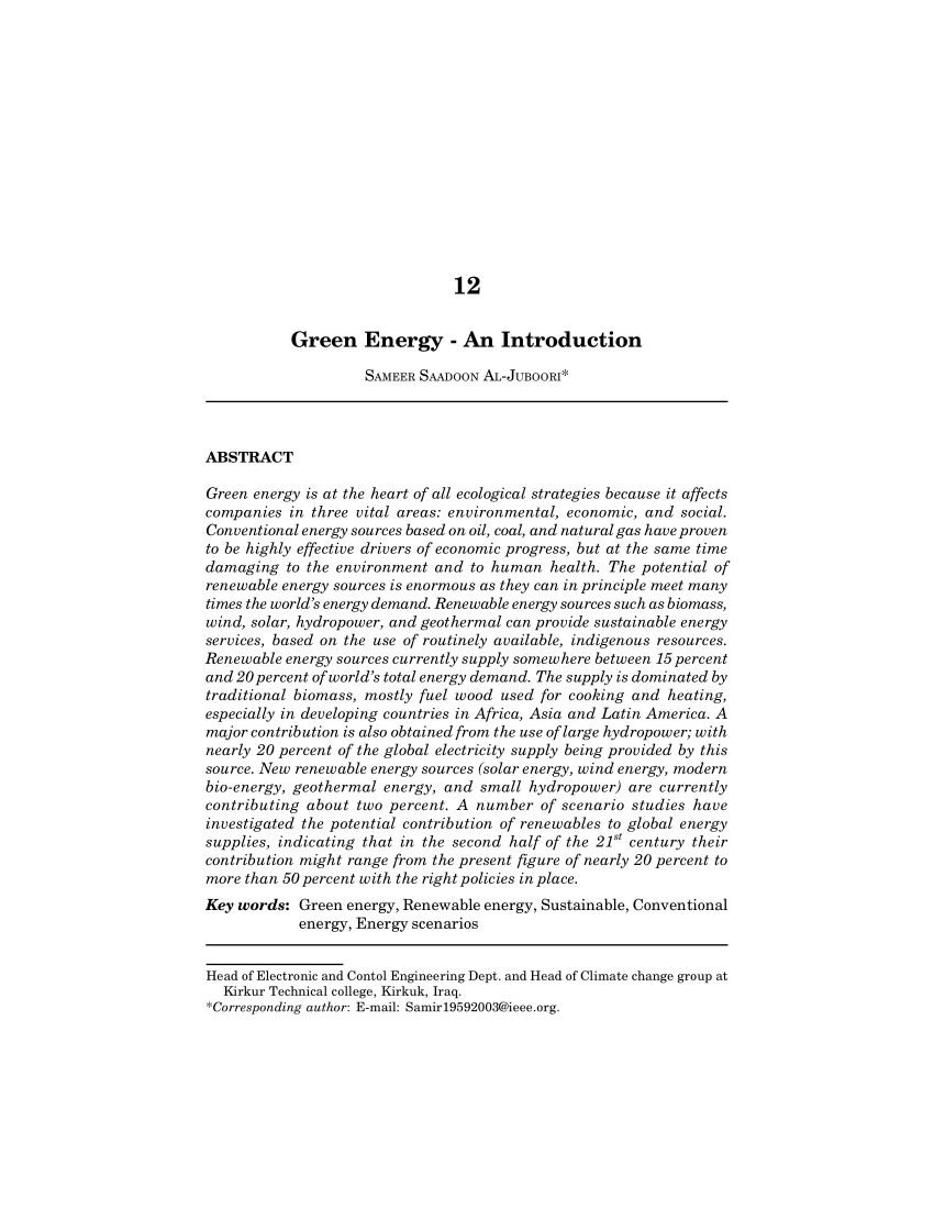 research paper of green energy