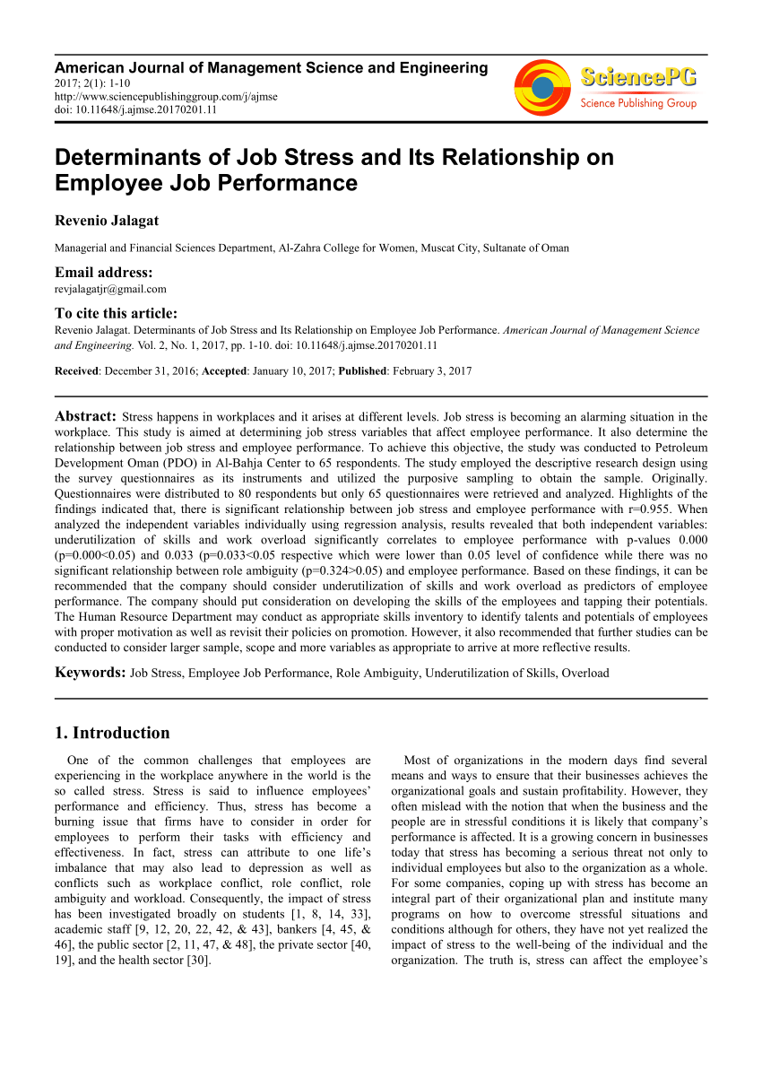 Job Stress And Job Performance Controversy An Empirical Assessment - 