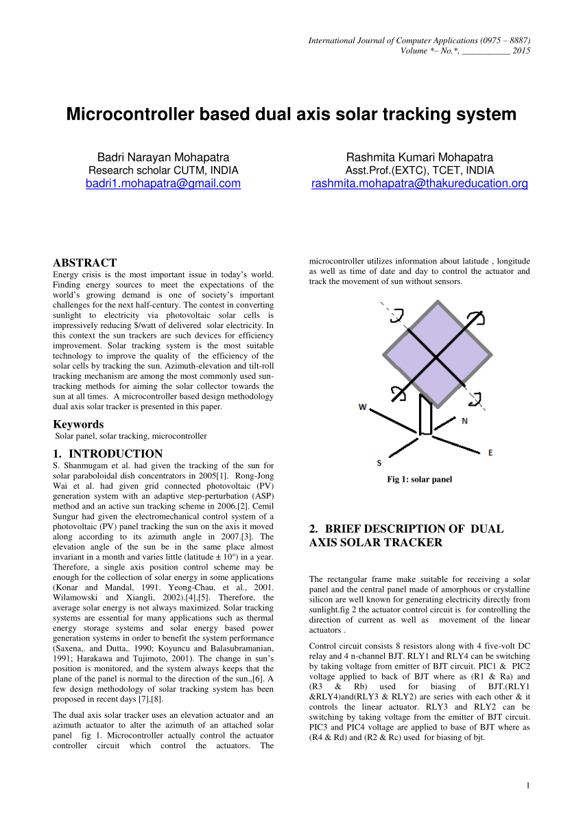 Pdf Design Of Single Axis Solar Tracking System At Photovoltaic Panel Using Fuzzy Logic Controller