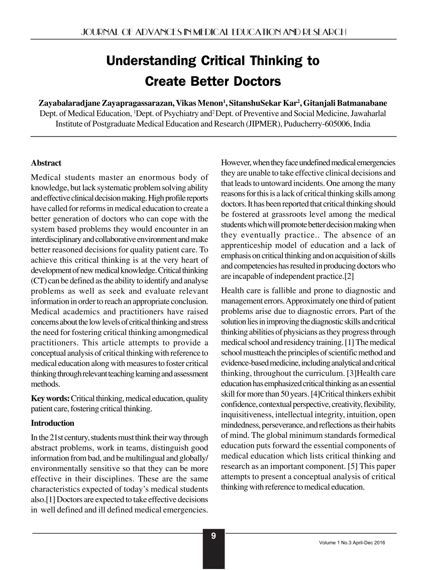critical thinking in medicine pdf