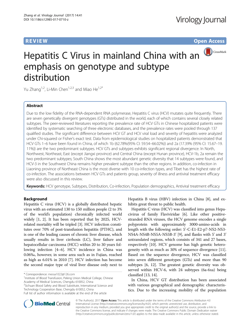 PDF) Hepatitis C Virus in mainland China with an emphasis on genotype and  subtype distribution