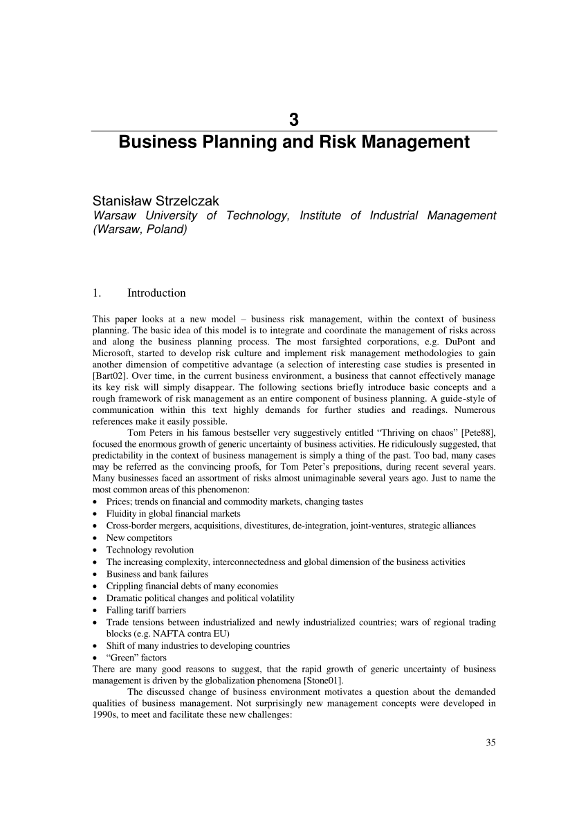 critical risk factors business plan example
