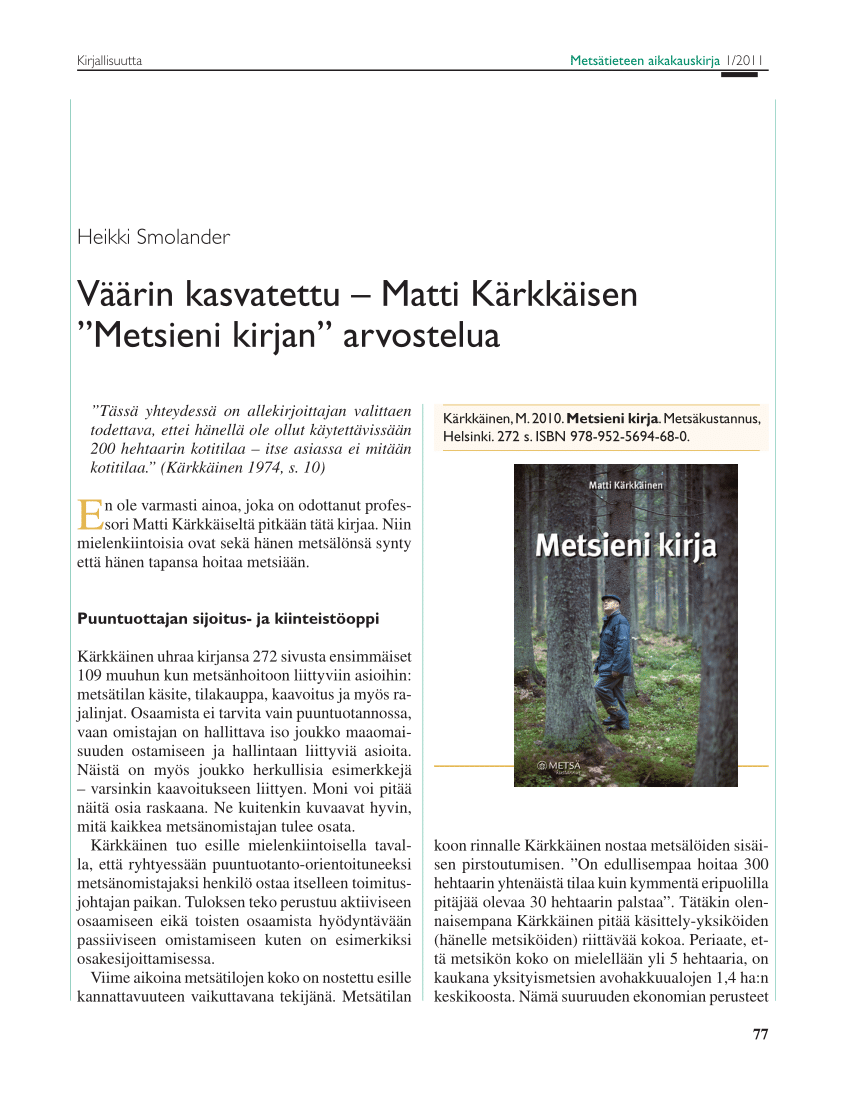 PDF) Väärin kasvatettu – Matti Kärkkäisen ”Metsieni kirjan” arvostelua