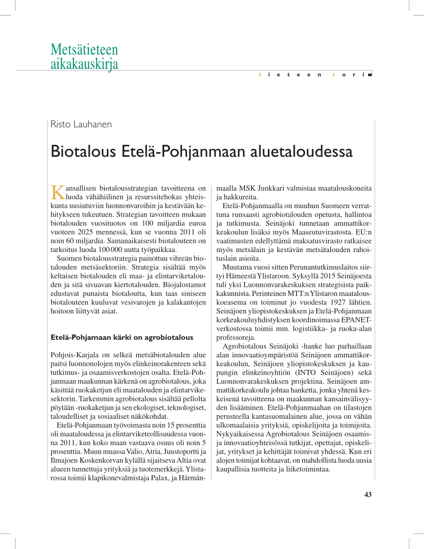 PDF) Biotalous Etelä-Pohjanmaan aluetaloudessa