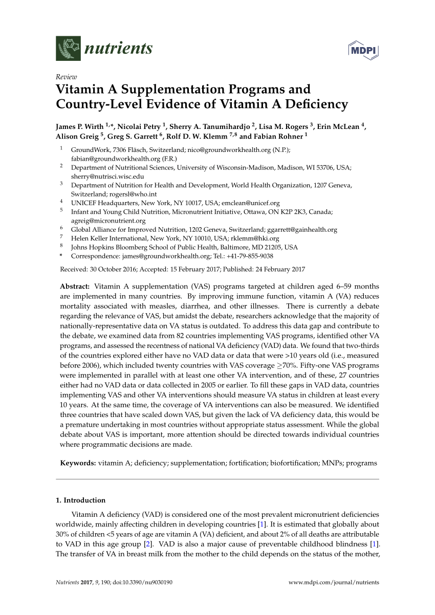 review of literature on vitamin a deficiency