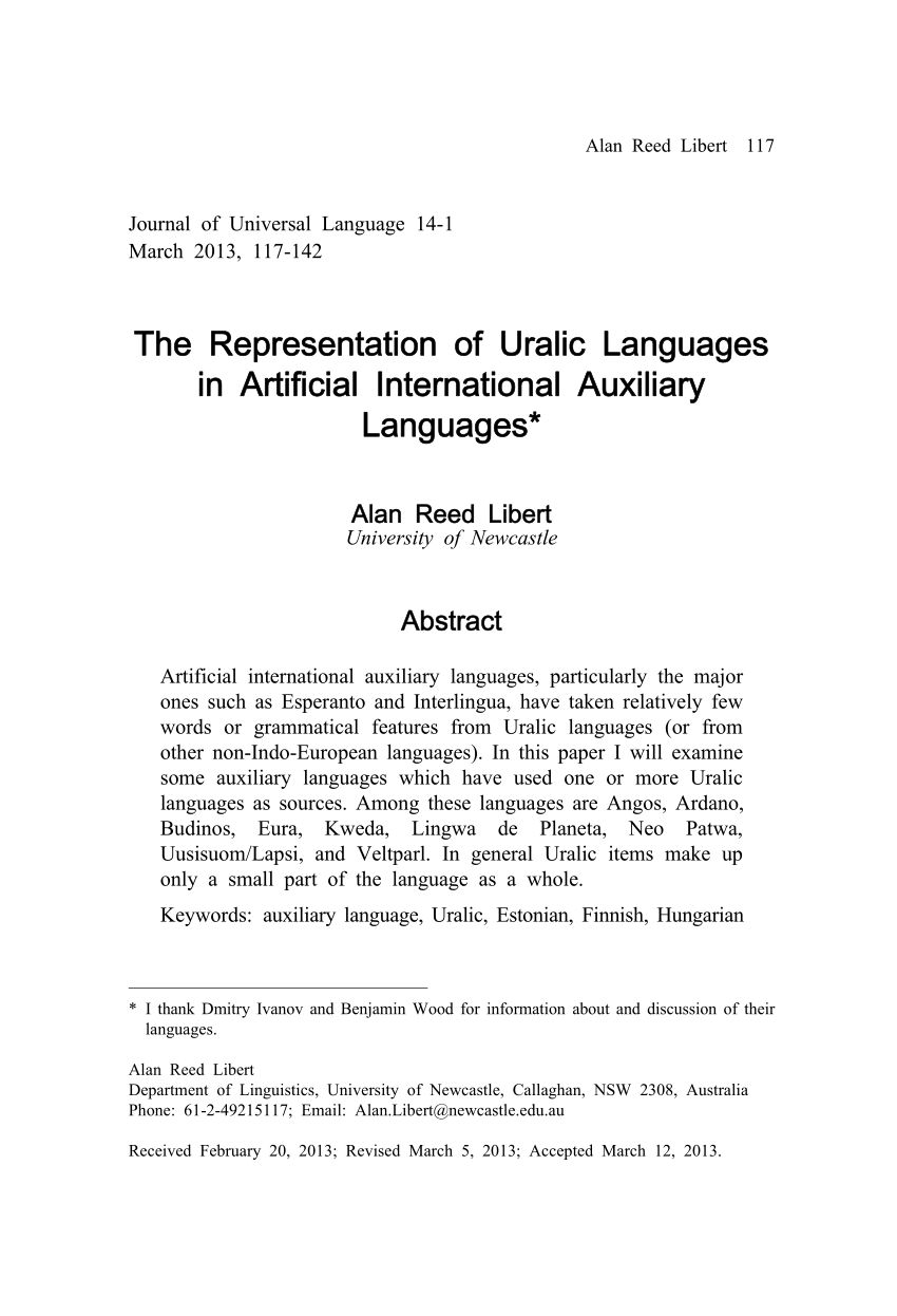 Pdf The Representation Of Uralic Languages In Artificial