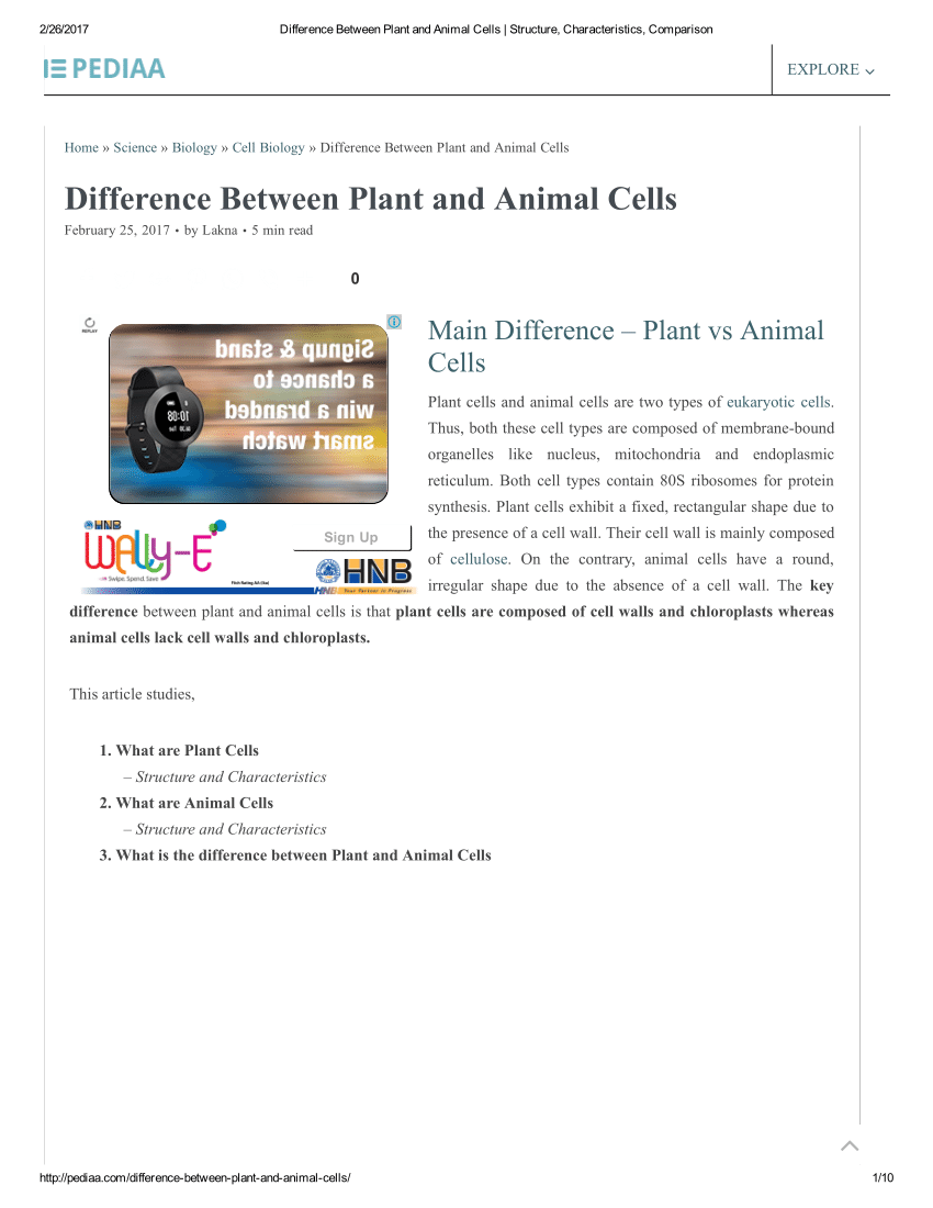 PDF) Difference Between Plant and Animal Cells