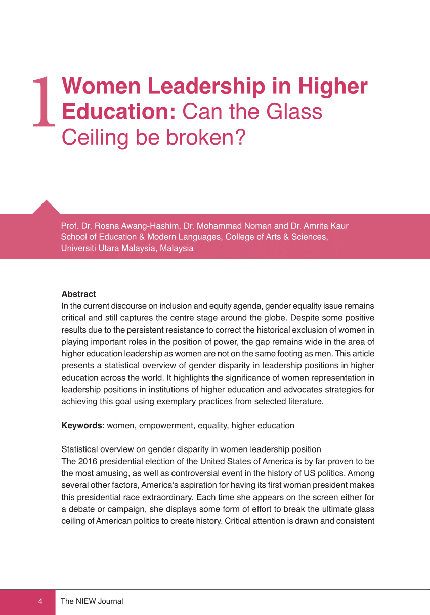 Pdf Women Leadership In Higher Education Can The Glass