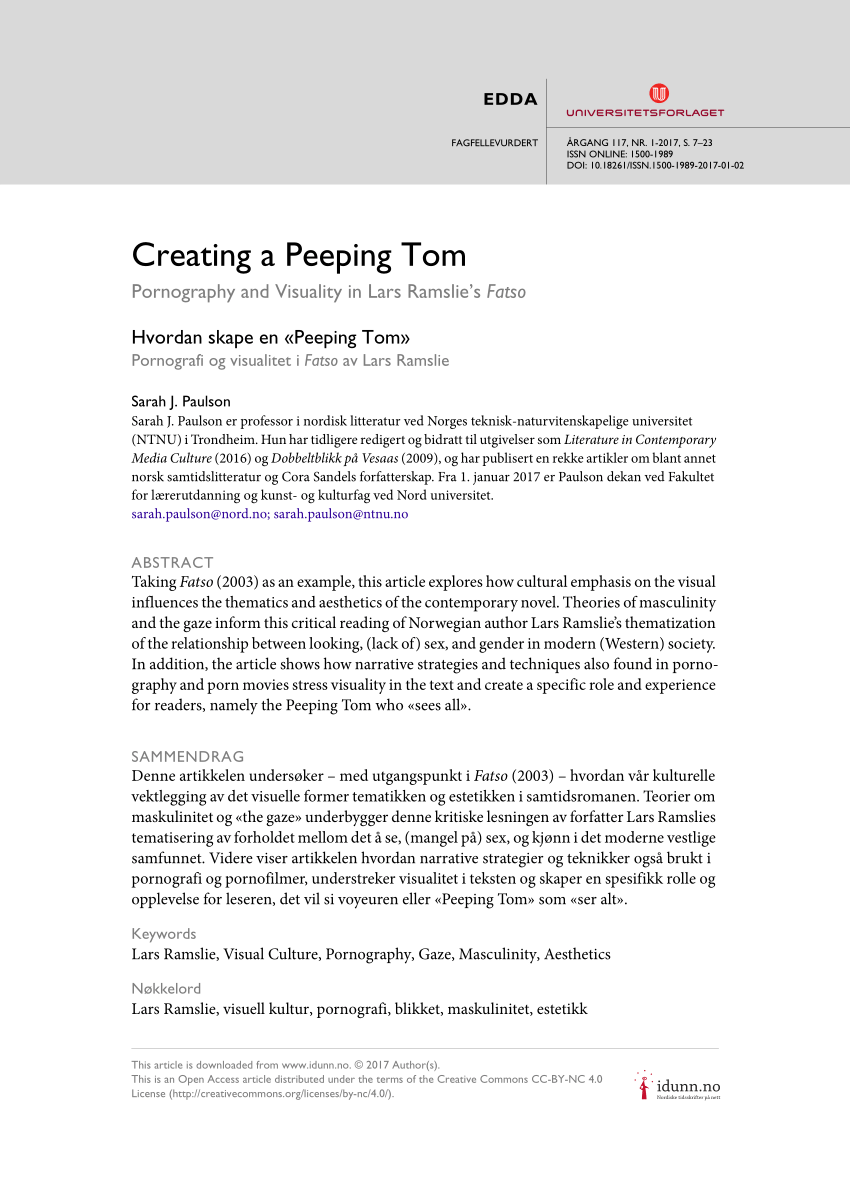 PDF) Creating a Peeping Tom Pornography and Visuality in Lars Ramslies Fatso