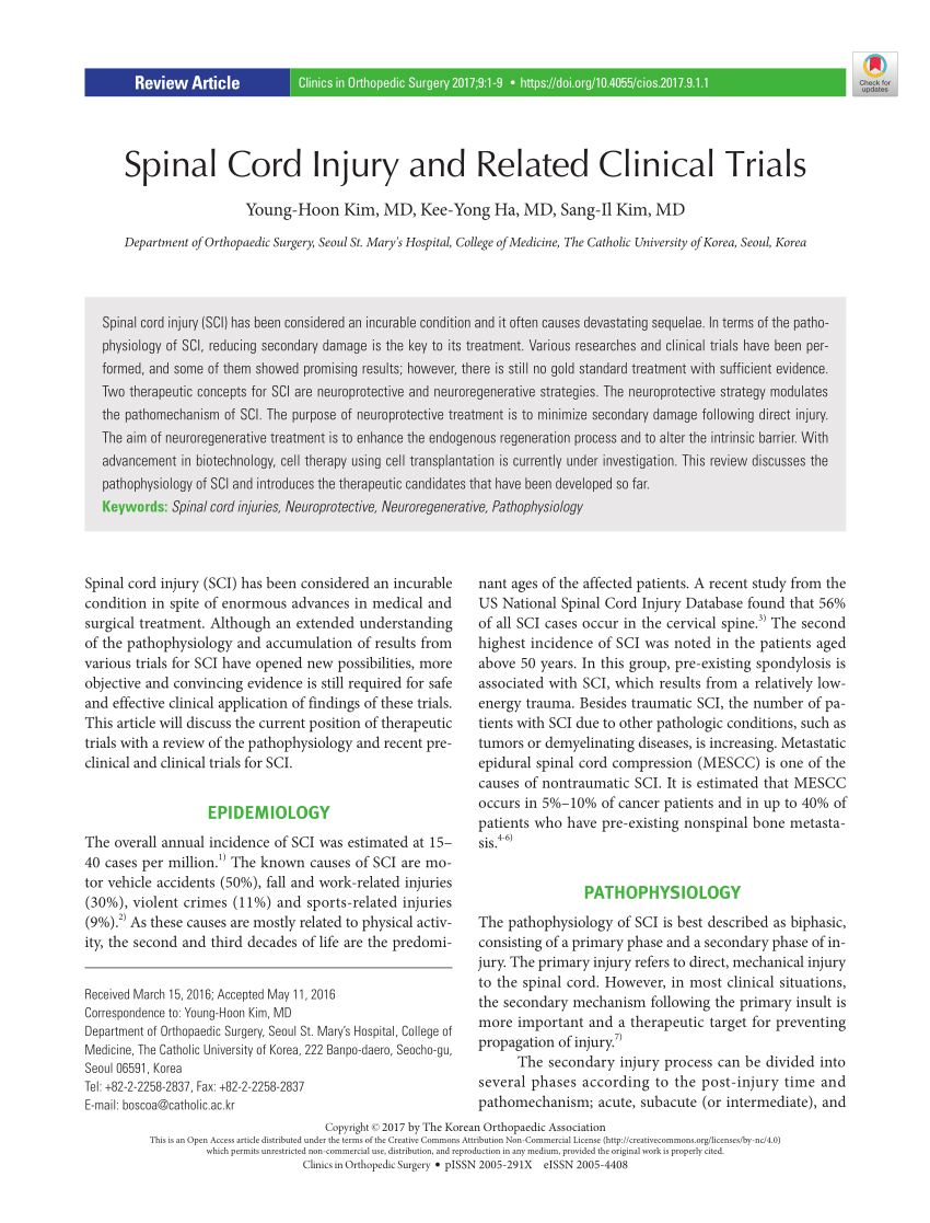 (PDF) Spinal Cord Injury and Related Clinical Trials