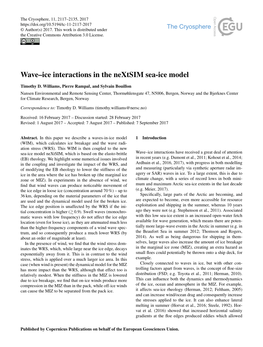 PDF) Wave-ice interactions in the neXtSIM sea-ice model