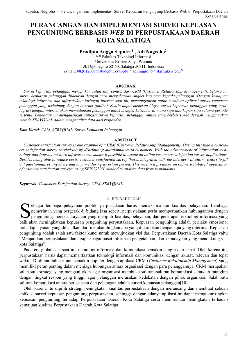 Pdf Perancangan Dan Implementasi Survei Kepuasan Pengunjung