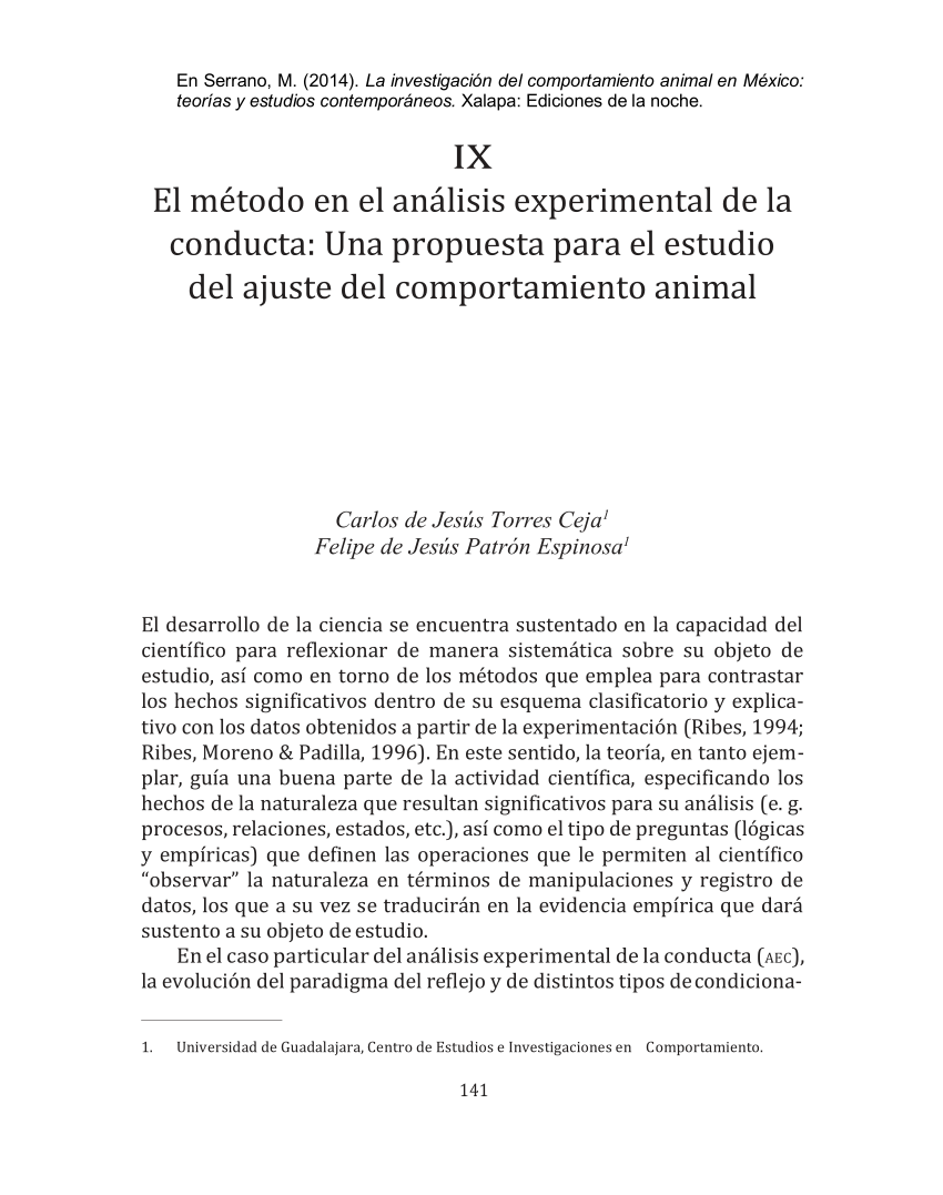 PDF) El método en el análisis experimental de la conducta: una propuesta  para el estudio del ajuste del comportamiento animal.