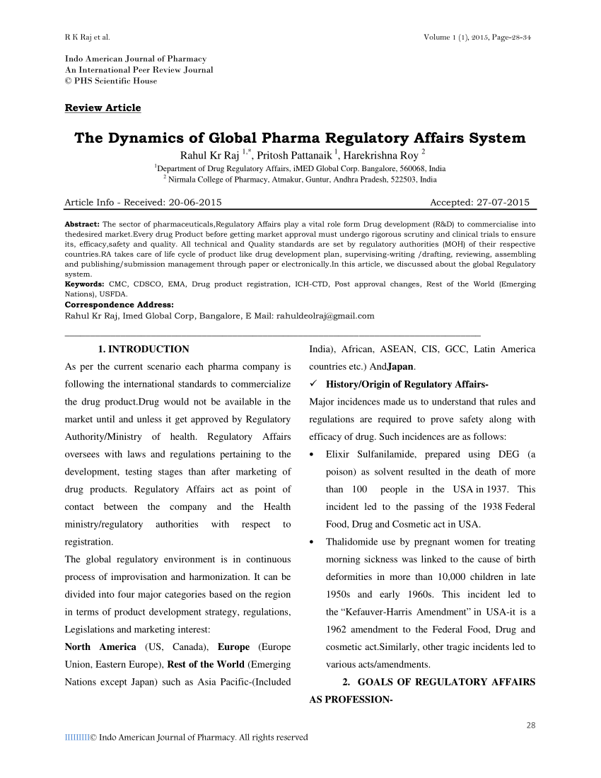 research paper on drug regulatory affairs
