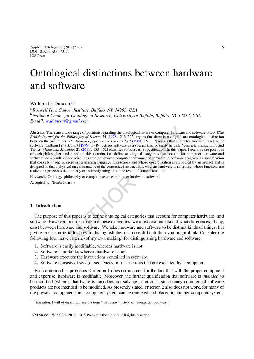 (PDF) Ontological distinctions between hardware and software