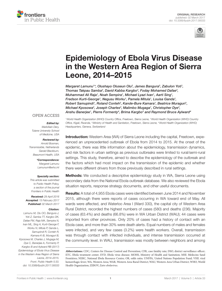 PDF) Epidemiology of Ebola Virus Disease in the Western Area Region of  Sierra Leone, 2014–2015