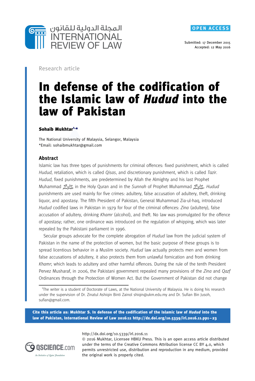 Pdf In Defense Of The Codification Of The Islamic Law Of Hudud Into The Law Of Pakistan [ 1269 x 850 Pixel ]