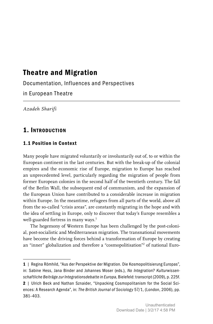 PDF) Theatre and Migration Documentation, Influences and Perspectives in European Theatre Structures - Aesthetics