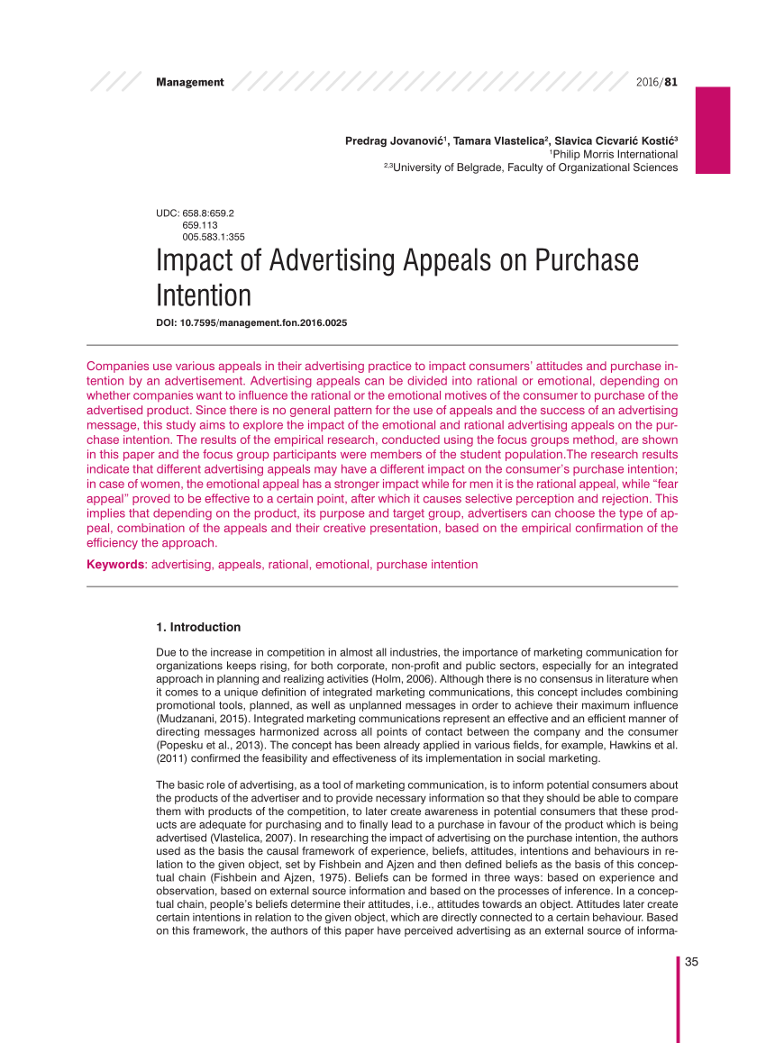PDF Impact of Advertising Appeals on Purchase Intention
