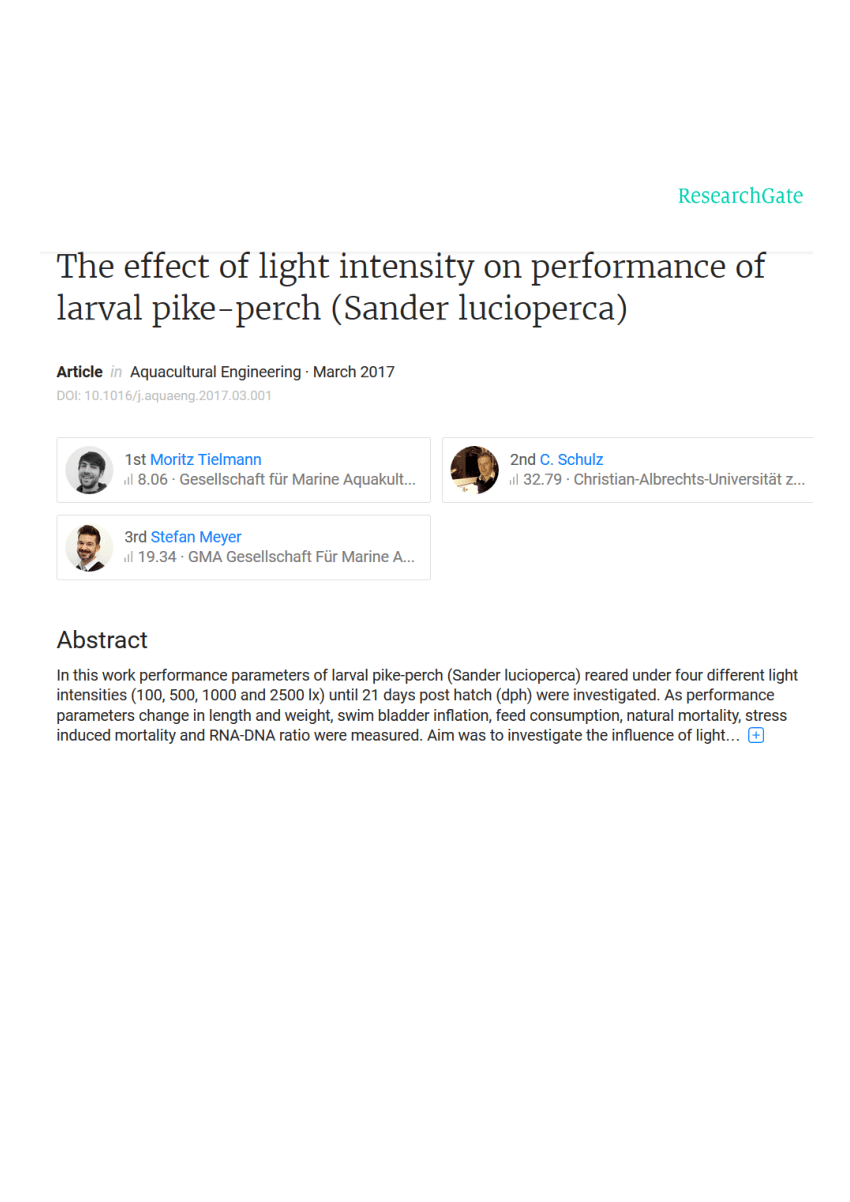 PDF) The effect of light intensity on performance of larval pike