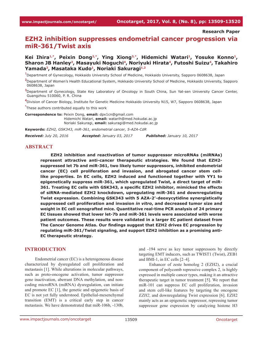 Pdf 微小rna 361 Emt 子宫内膜癌