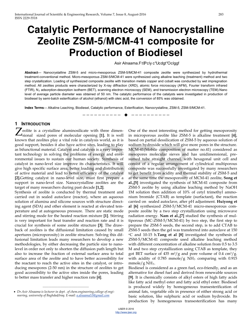 Pdf Catalytic Performance Of Nanocrystalline Zeolite Zsm 5mcm 41 Composite For Production Of 7925