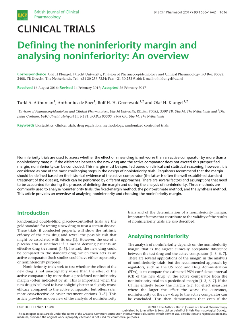 Pdf Defining The Non Inferiority Margin And Analyzing Non Inferiority An Overview Methods Used To Choose The Margin And Analyze Non Inferiority